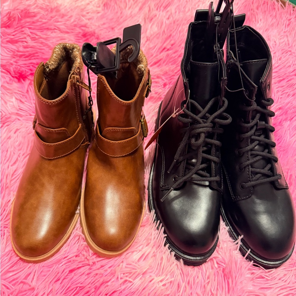Brown and Black Ankle Boots Set